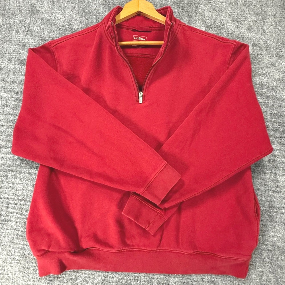 LL Bean Men's XL Red Athletic Sweats Quarter Zip Cotton Pullover Sweatshirt